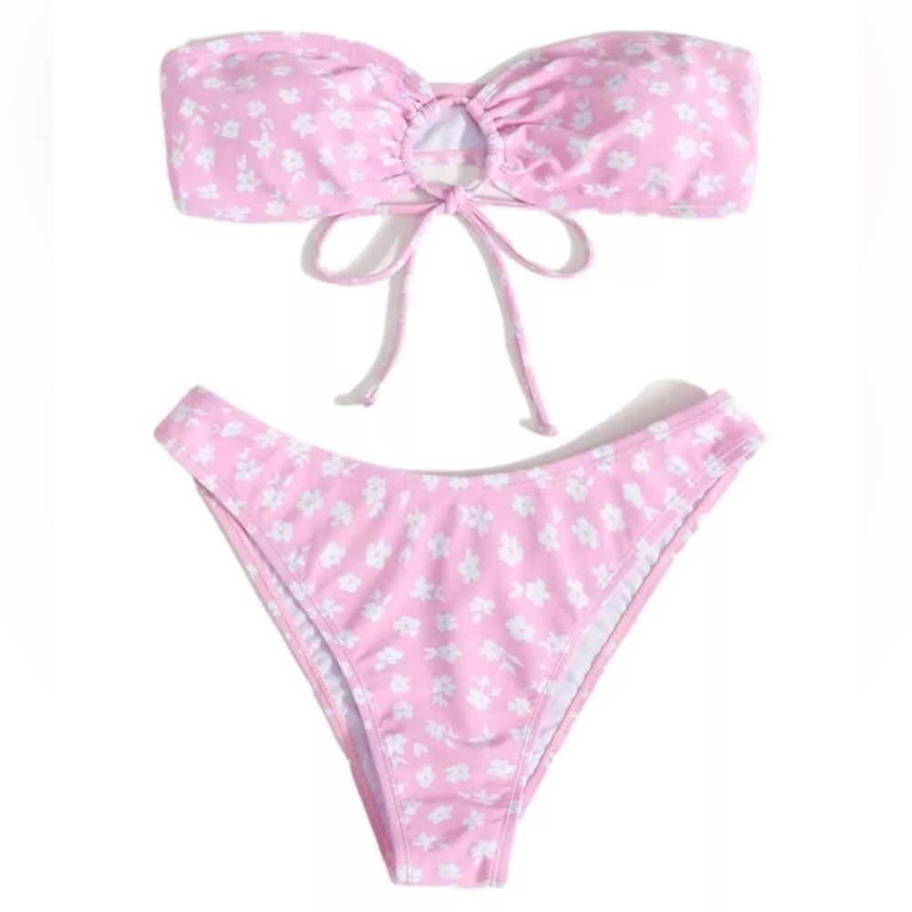 SOLY HUX Halter Bandeau Cheeky Bikini Swimsuit Size Medium Floral